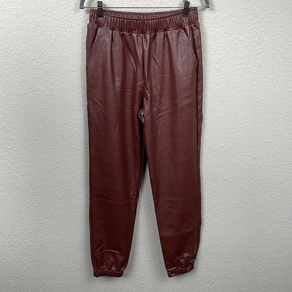 New WeWoreWhat Vegan Leather Jogger Pants Pull On Brown Sz M - Picture 3 of 13
